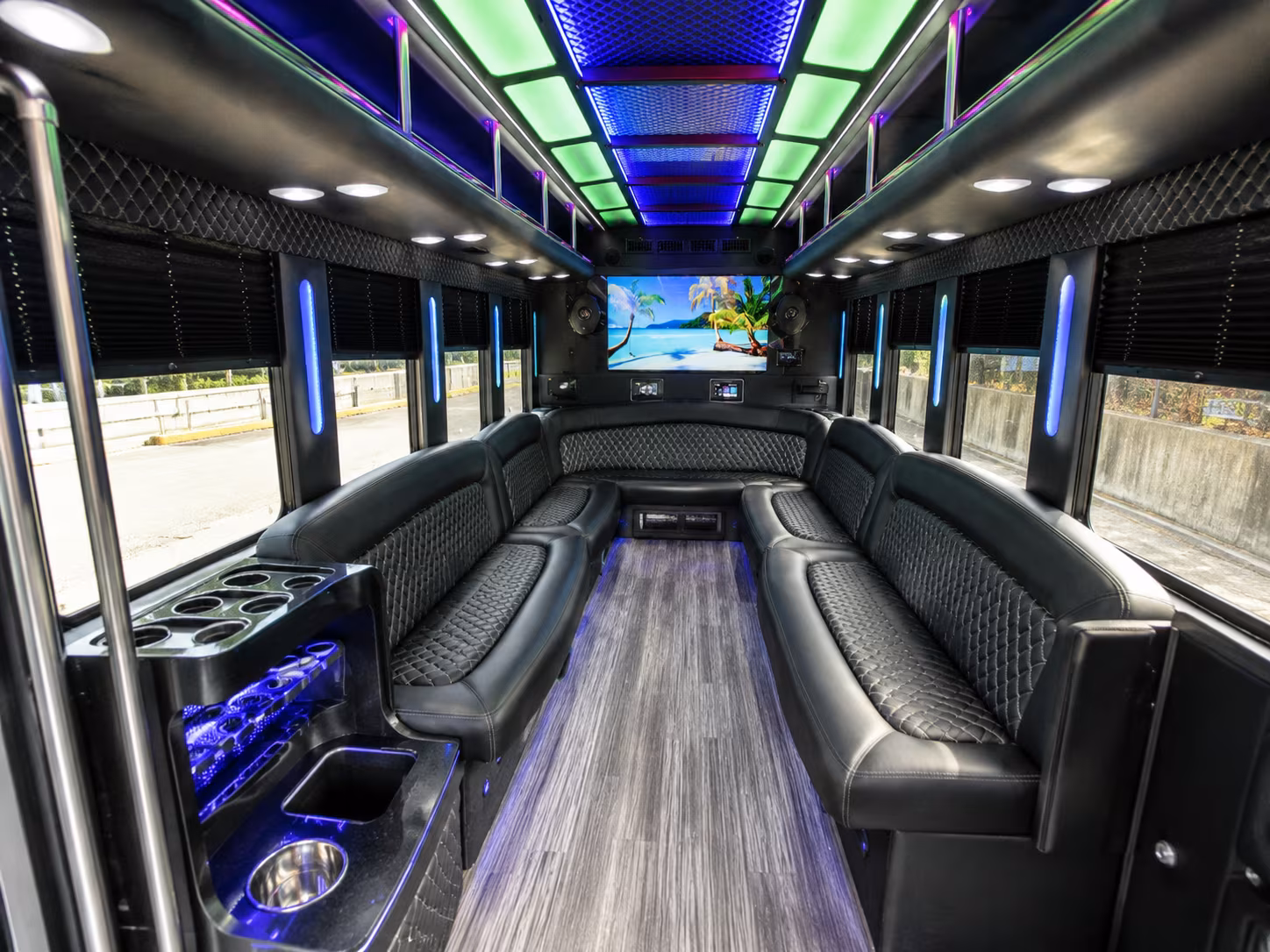 little elm 18 passenger party bus inside