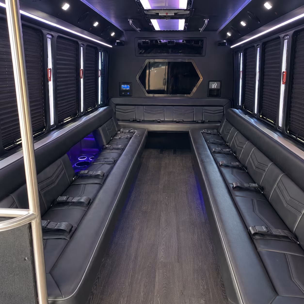 little elm 18 passenger party bus interior