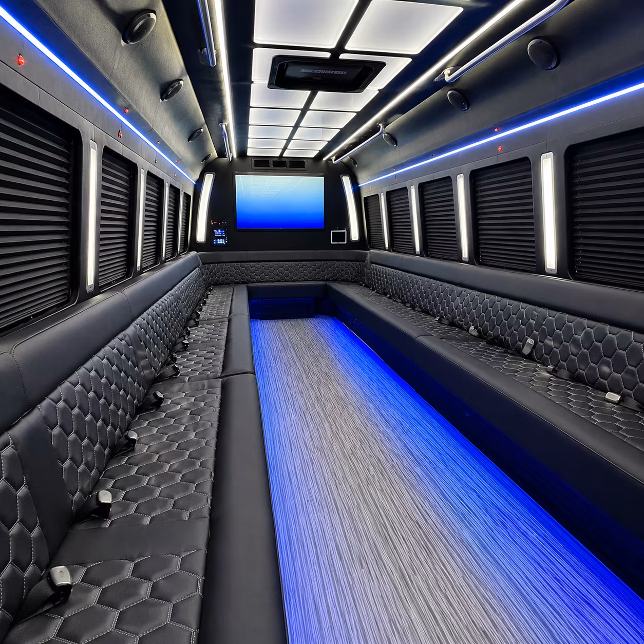 little elm 50 passenger party bus inside