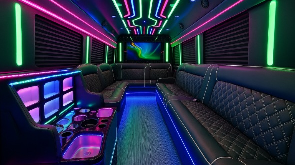 Interior of Charter Bus Company Carrollton's Party Bus in Carrollton